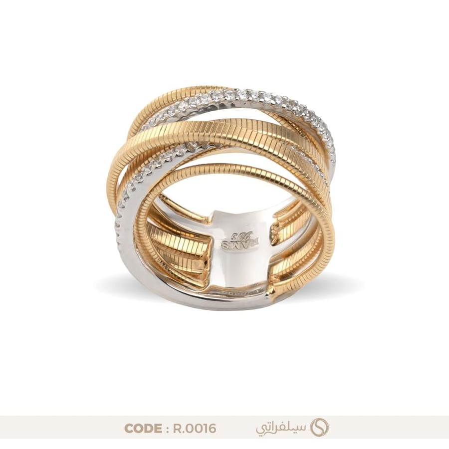 خاتم كريس كروس فضة عيار 925 بطلاء روديوم وماء الذهب (R-0016)