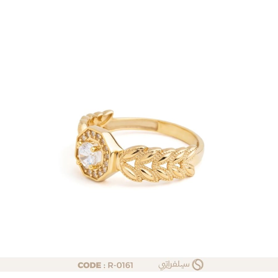 خاتم فضة عيار 925 مرصع بالزركون بتصميم ثماني الإطار مطلي بالروديوم وماء الذهب (R-0161)