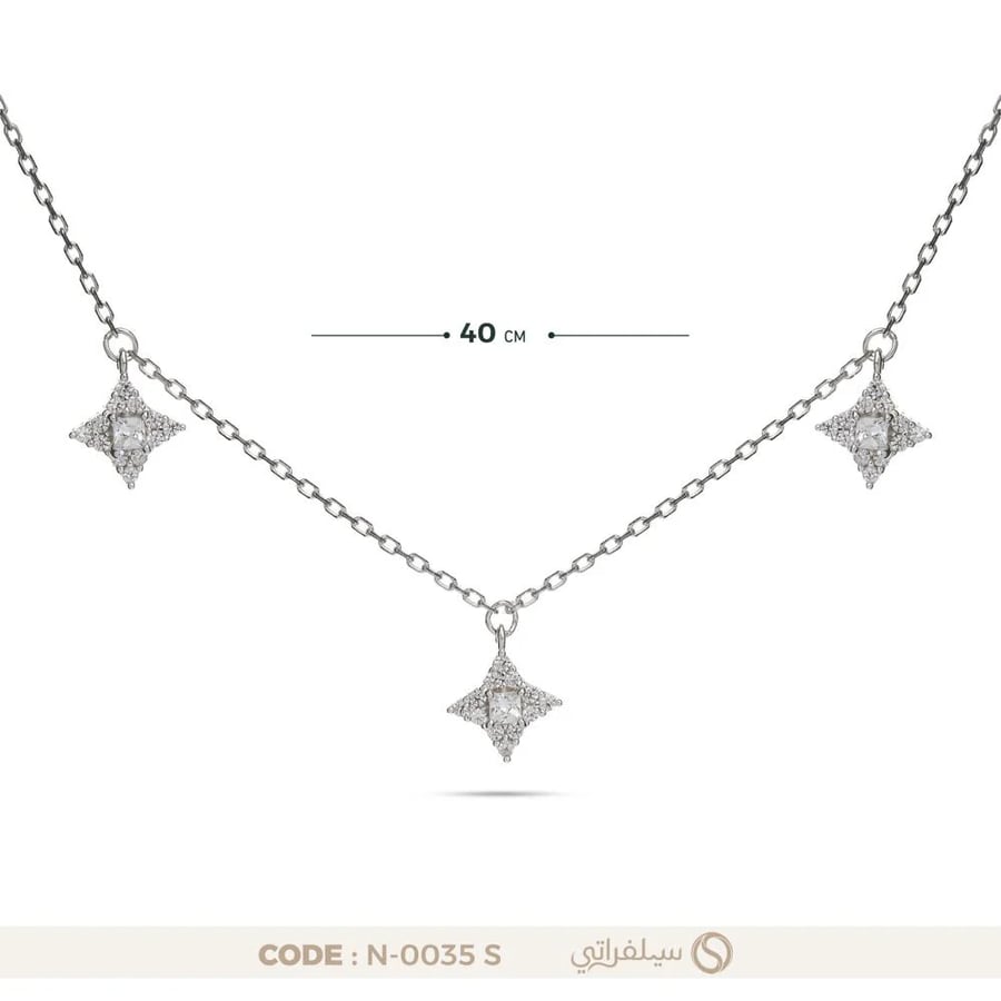 قلادة نجوم فضة عيار 925 مرصعة بفصوص زركون مطلية روديوم (N-0035S)