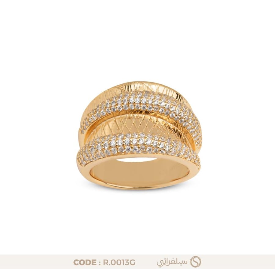 خاتم فضة عيار 925 عريض بنقشة متقاطعة مرصع بالزركون (R-0013G)