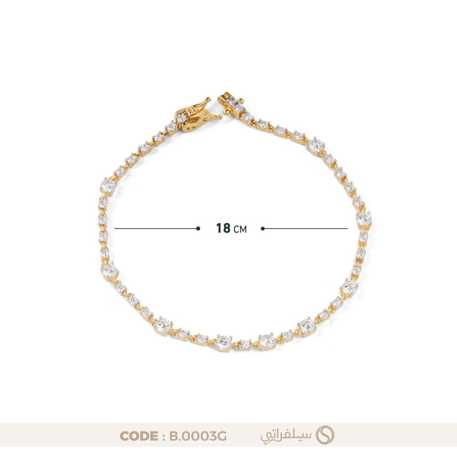سوار تنس فضة عيار 925 مرصع بالزركون، مطلي بالروديوم وماء الذهب (B-0003G)