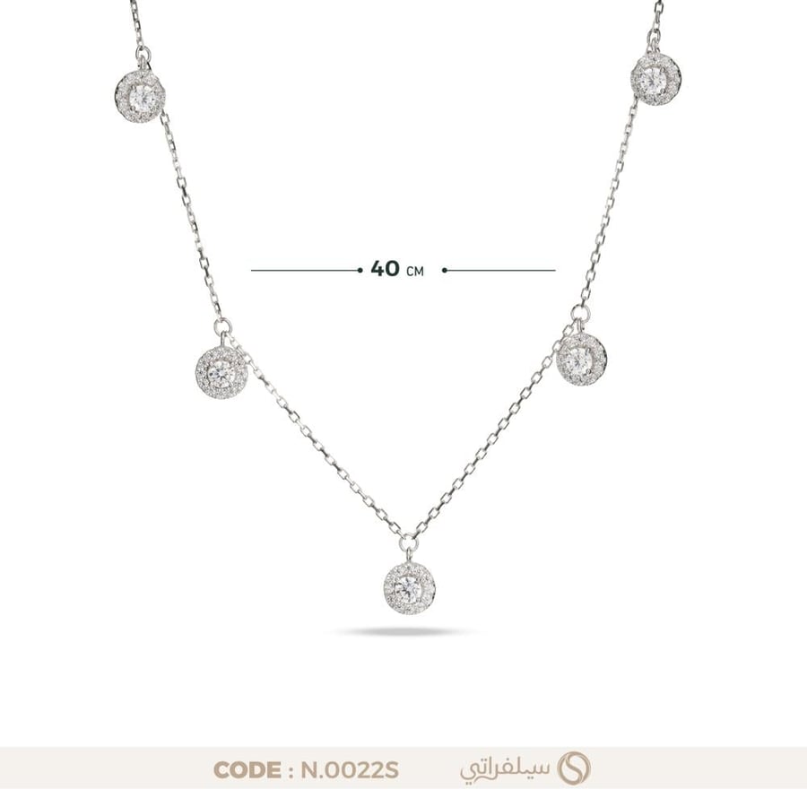 قلادة شوكر بفصوص زركون دائرية بيضاء فضة عيار 925 مطلية روديوم (N-0022S)