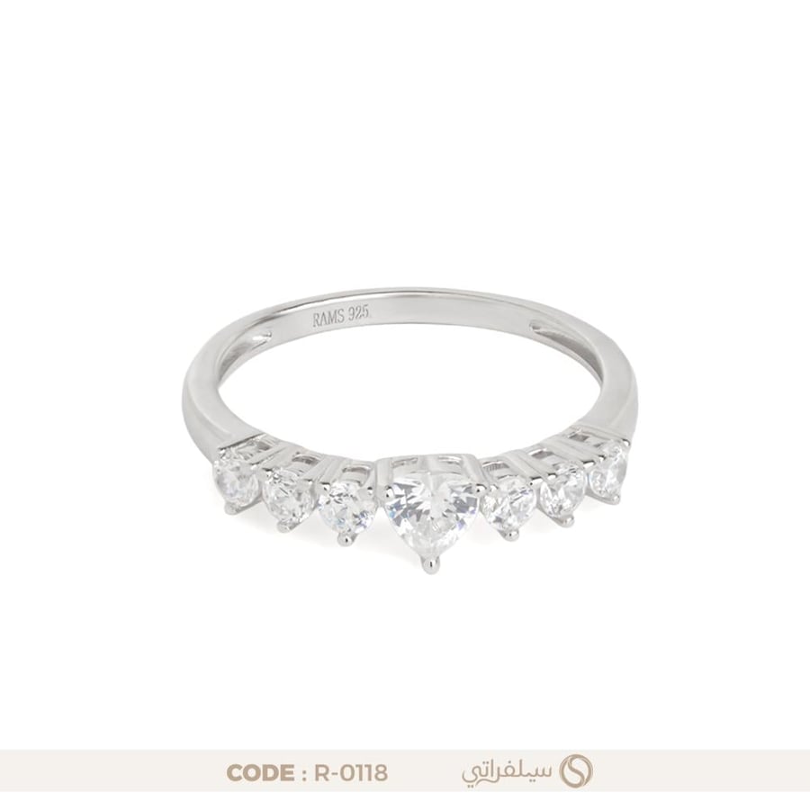 خاتم قلب فضة عيار 925 مرصع بالزركون مطلي روديوم (R-0118)