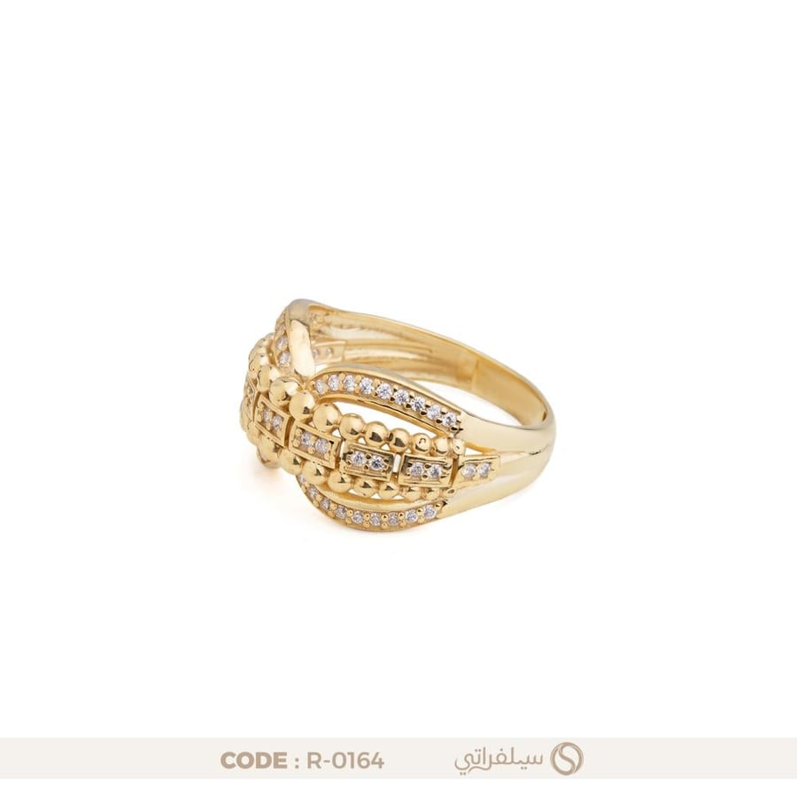 خاتم فضة فيونكة عيار 925 مرصع بالزركون، مطلي بالروديوم وماء الذهب (R-0164)