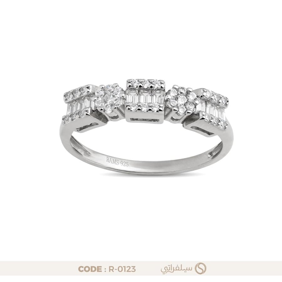 خاتم فضة عيار 925 مكعب مرصع بالزركون مطلي بالروديوم (R-0123)