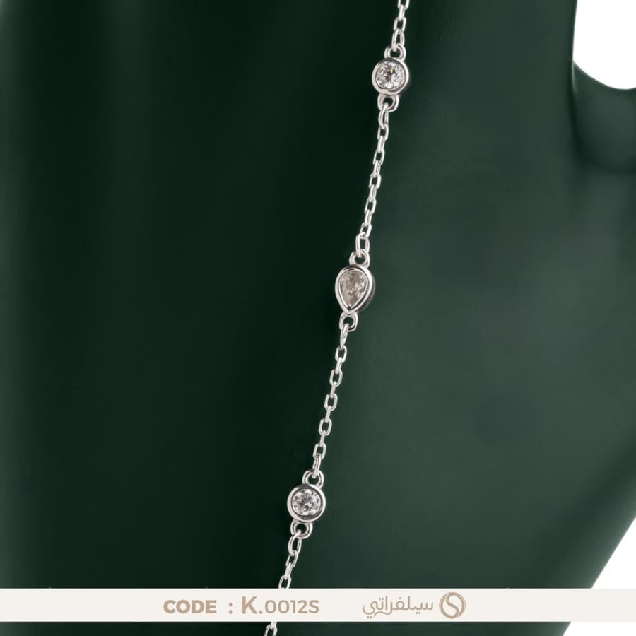 Zircon Hand Chain, 925 Sterling Silver, Rhodium Plated (K-0012S)