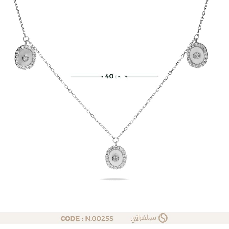قلادة دائرية بفصوص كريستال فضة عيار 925 مطلية روديوم (N-0025S)