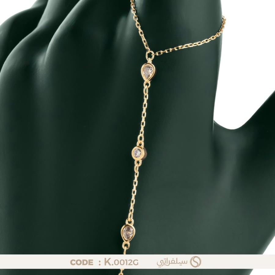 Zircon-Studded Hand Chain, 925 Sterling Silver, Rhodium & Gold Plated (K-0012G)