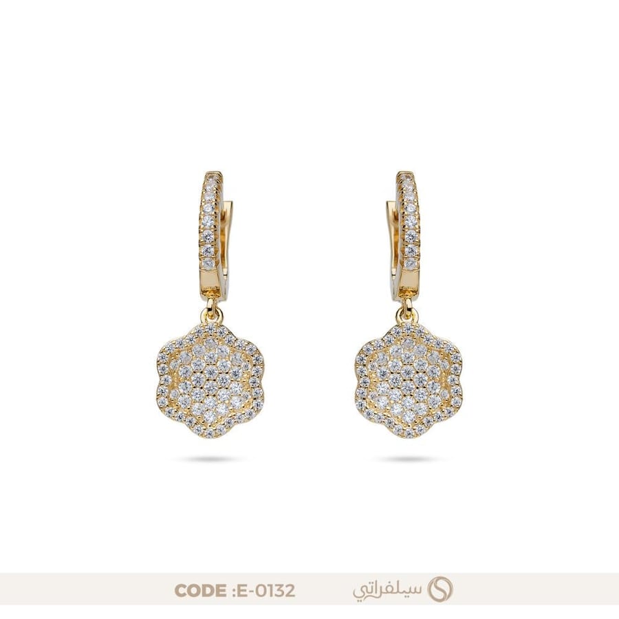 حلق الزهرة فضة عيار 925 مرصع بالزركون، مطلي روديوم وماء الذهب (E-0132)