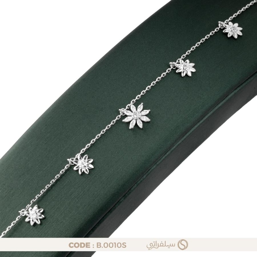 سوار زهرة فضة عيار 925 مرصع بفصوص زركون، مطلي بالروديوم (B-0010S)