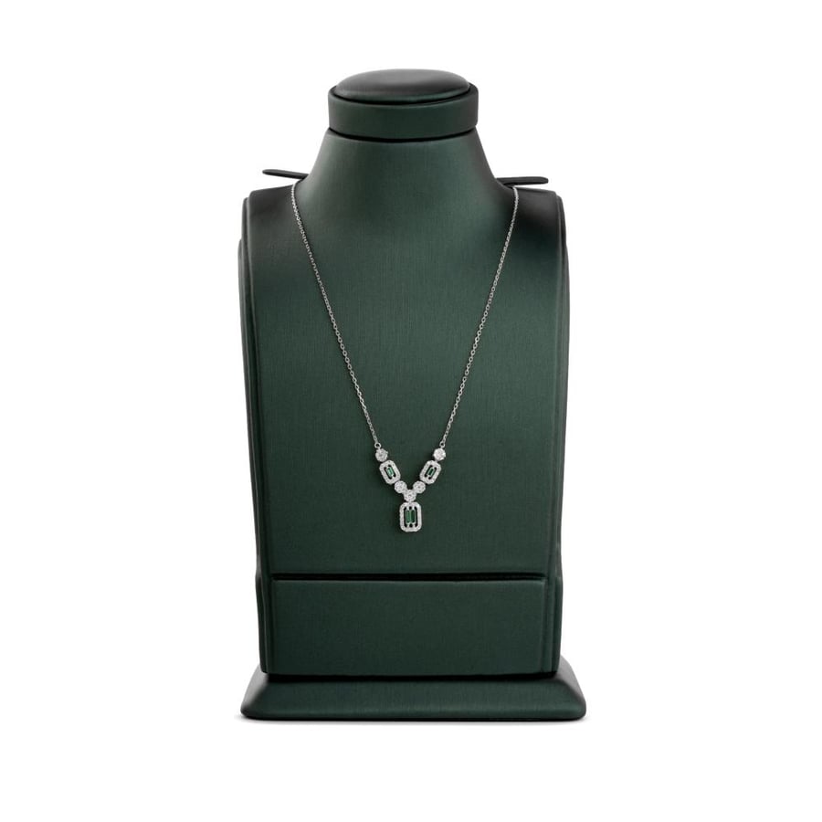 طقم فضة عيار 925 بالباجيت الأخضر مرصع بالزركون مطلي روديوم (S-0024)