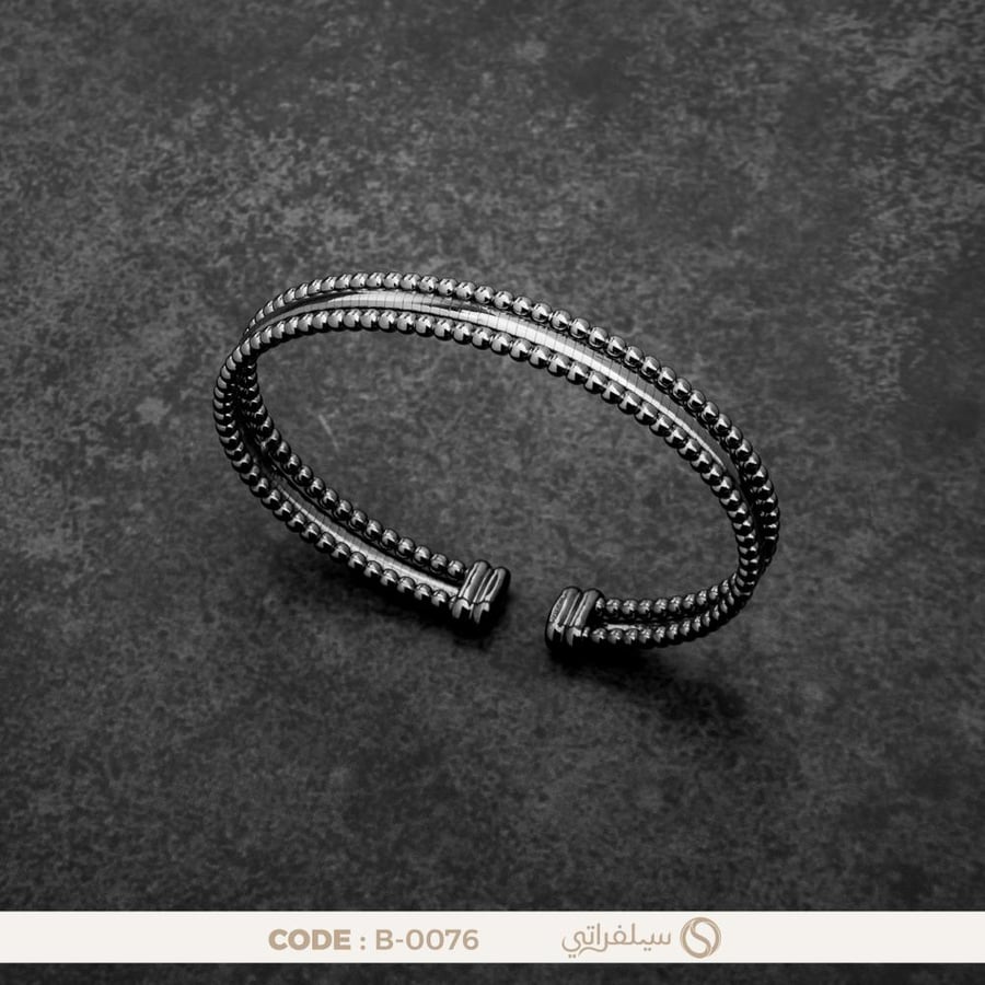 سوار رجالي مفتوح ثلاثي الصفوف فضة عيار 925، مطلي روديوم (B-0076)