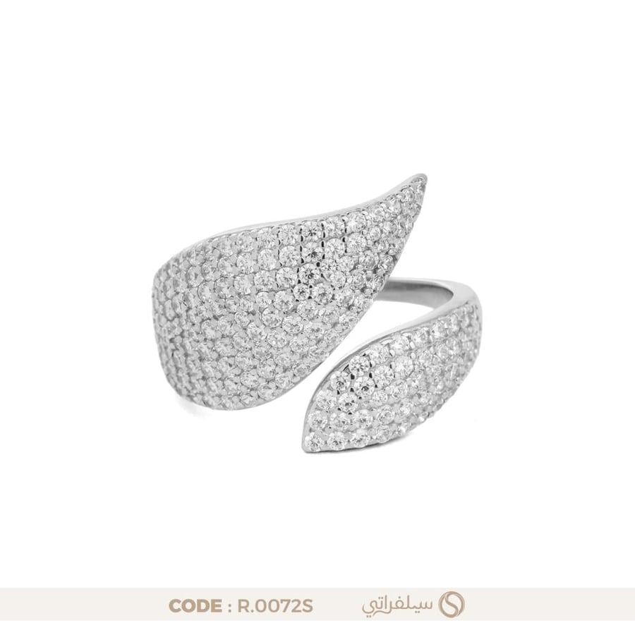 خاتم ورق زركون فضة عيار 925 بلمعان الألماس مطلي روديوم (R-0072S)
