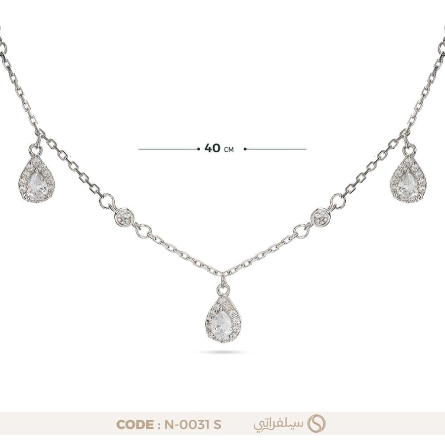 قلادة دمعة فضة عيار 925 مرصعة بالزركون، مطلية روديوم (N-0031S)