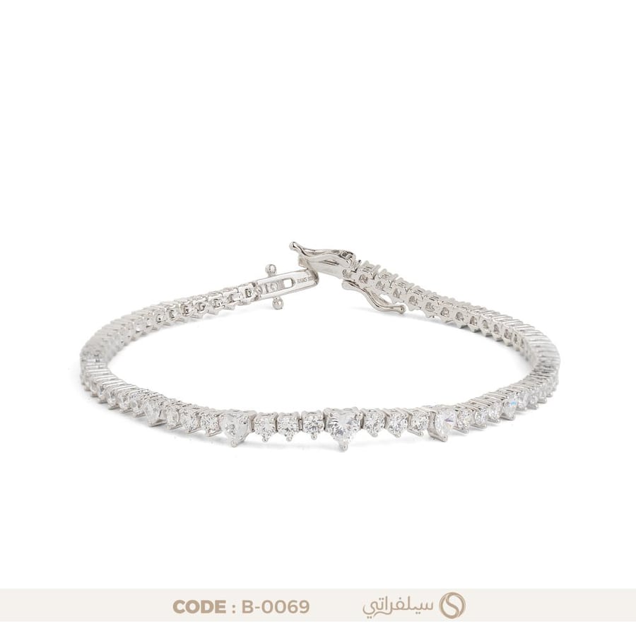 سوار تنس فضة عيار 925 مرصع بالزركون، مطلي روديوم (B-0069)