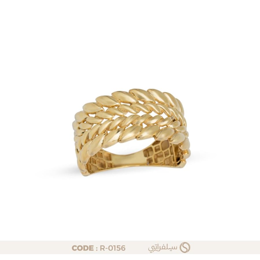 خاتم فضة عيار 925 بنقشة متعرجة مطلي بالروديوم والذهب (R-0156)
