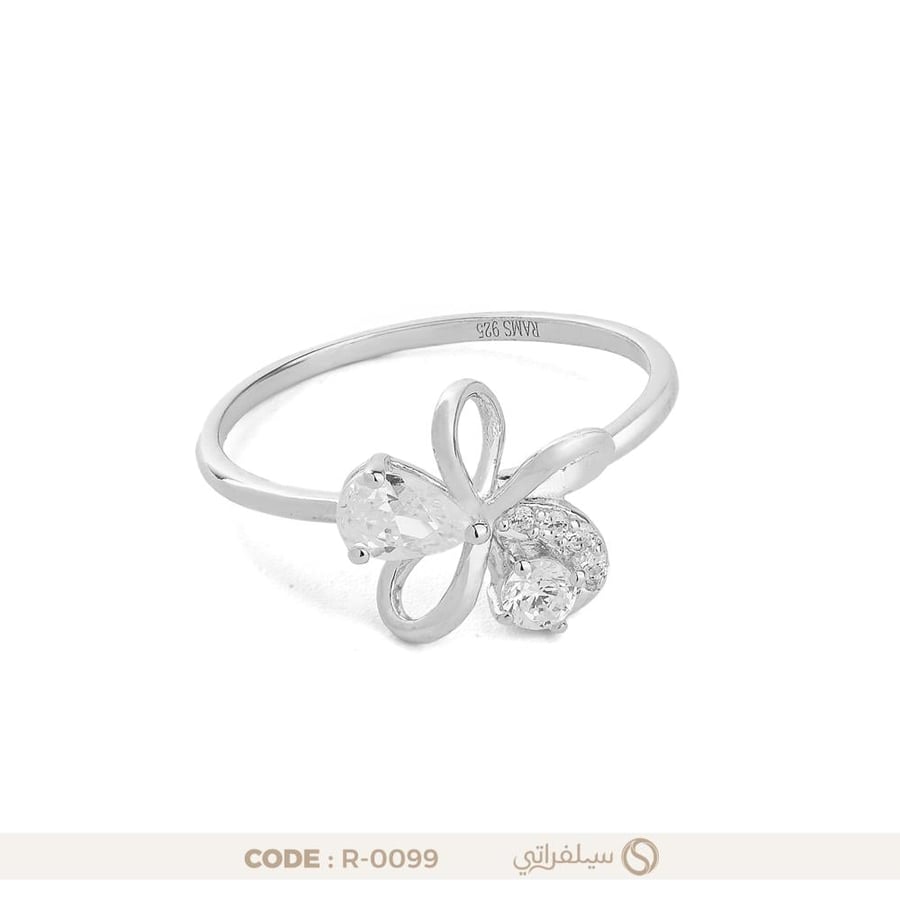 خاتم فيونكة بفصوص زركون فضة عيار 925 مطلي روديوم (R-0099)