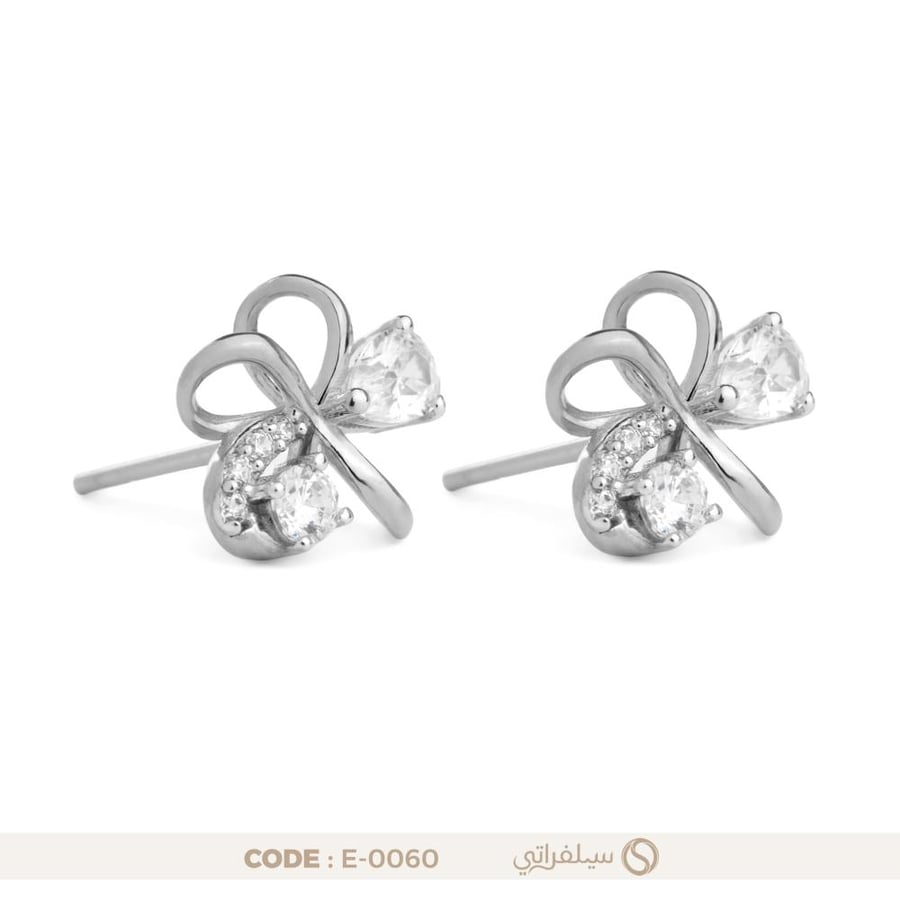 حلق فيونكة فضة عيار 925 مرصع بزركون، مطلي روديوم (E-0060)
