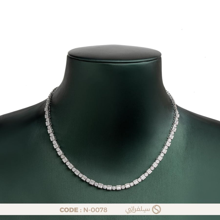 قلادة التنس فضة عيار 925 مرصعة بزركون بلمعان الألماس مطلية روديوم وماء الذهب (N-0078)