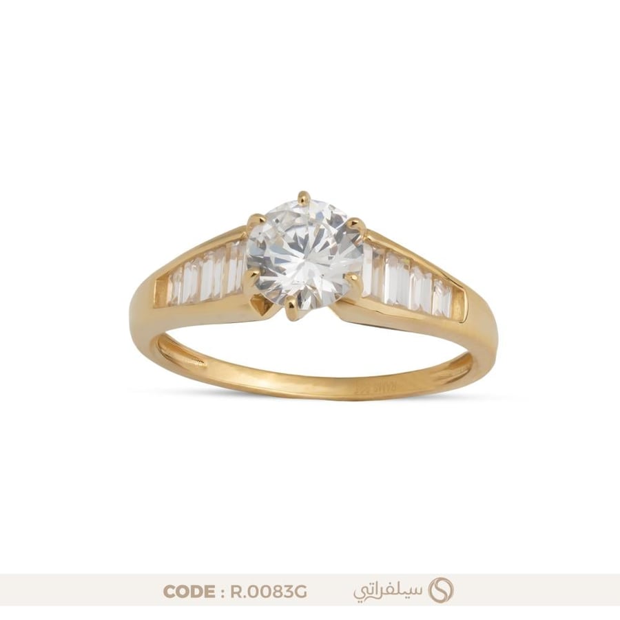 خاتم سوليتير باجيت فضة عيار 925 مرصع بالزركون مطلي روديوم وماء الذهب (R-0083G)
