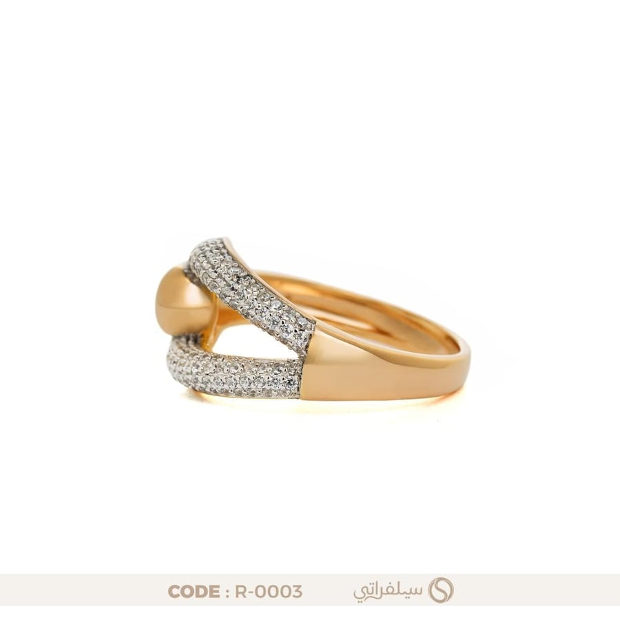 خاتم بفصوص فاخرة فضة عيار 925 مطلي روديوم وماء الذهب (R-0003)
