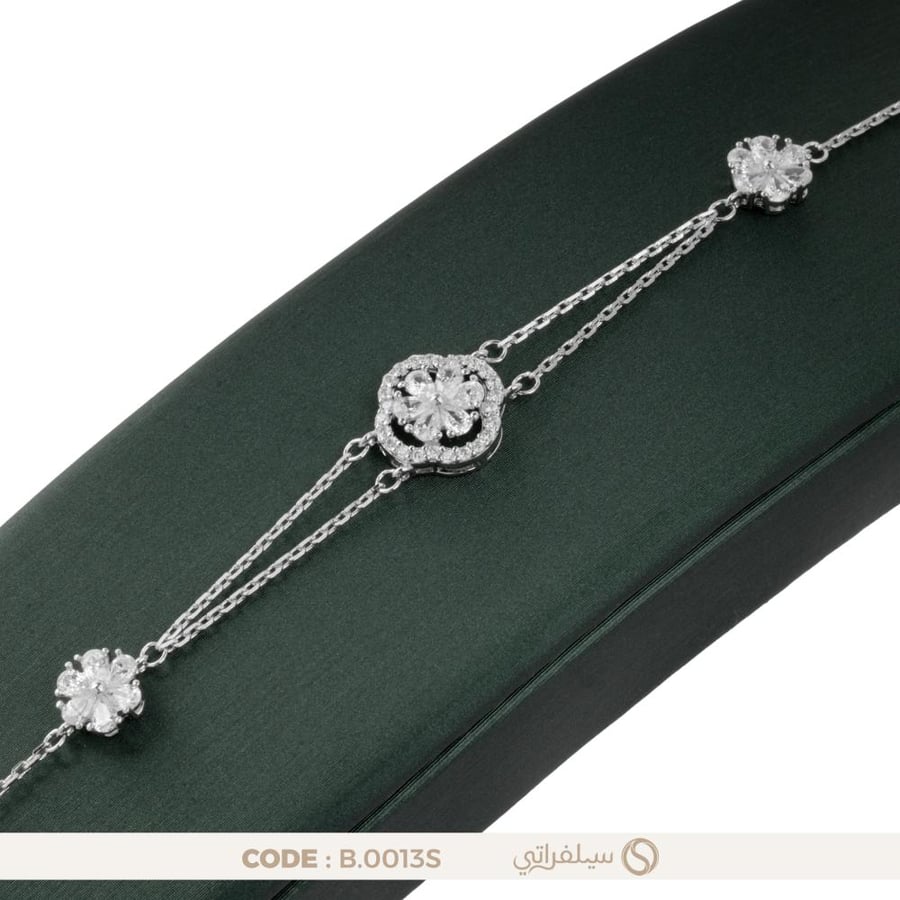 سوار فضة عيار 925 بثلاث زهرات زركون، مطلي بالروديوم (B-0013S)