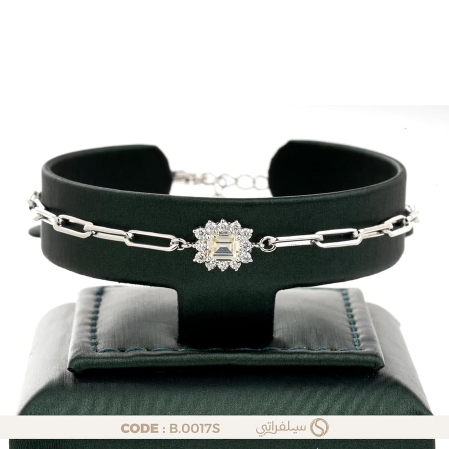 سوار زهرة فضة عيار 925 بفصوص زركون، مطلي بالروديوم (B-0017S)