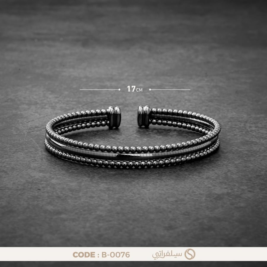 سوار رجالي مفتوح ثلاثي الصفوف فضة عيار 925، مطلي روديوم (B-0076)