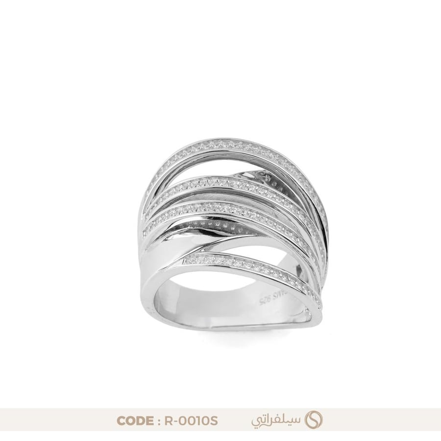 خاتم كريس كروس فضة عيار 925 مرصع بالزركون مطلي روديوم (R-0010S)