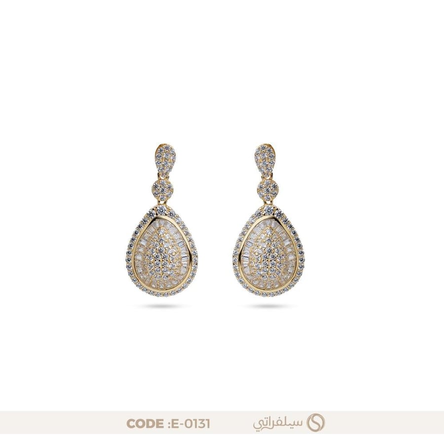 حلق الدمعة فضة عيار 925 مرصع بالزركون، مطلي روديوم وماء الذهب (E-0131)