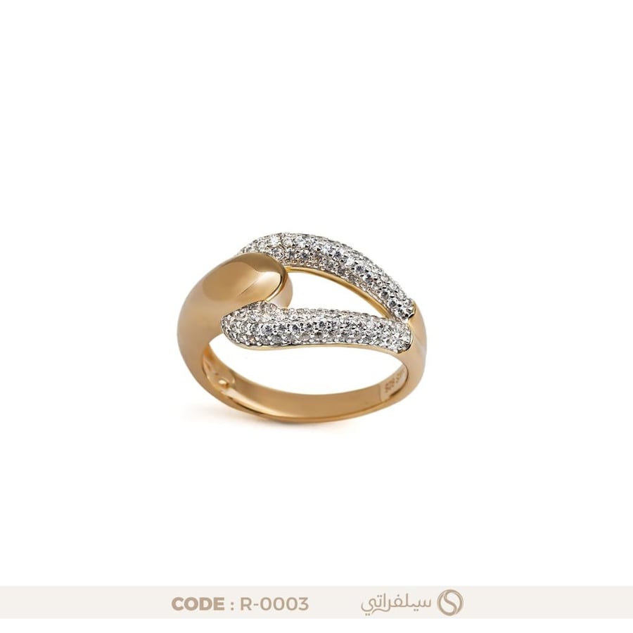 خاتم بفصوص فاخرة فضة عيار 925 مطلي روديوم وماء الذهب (R-0003)