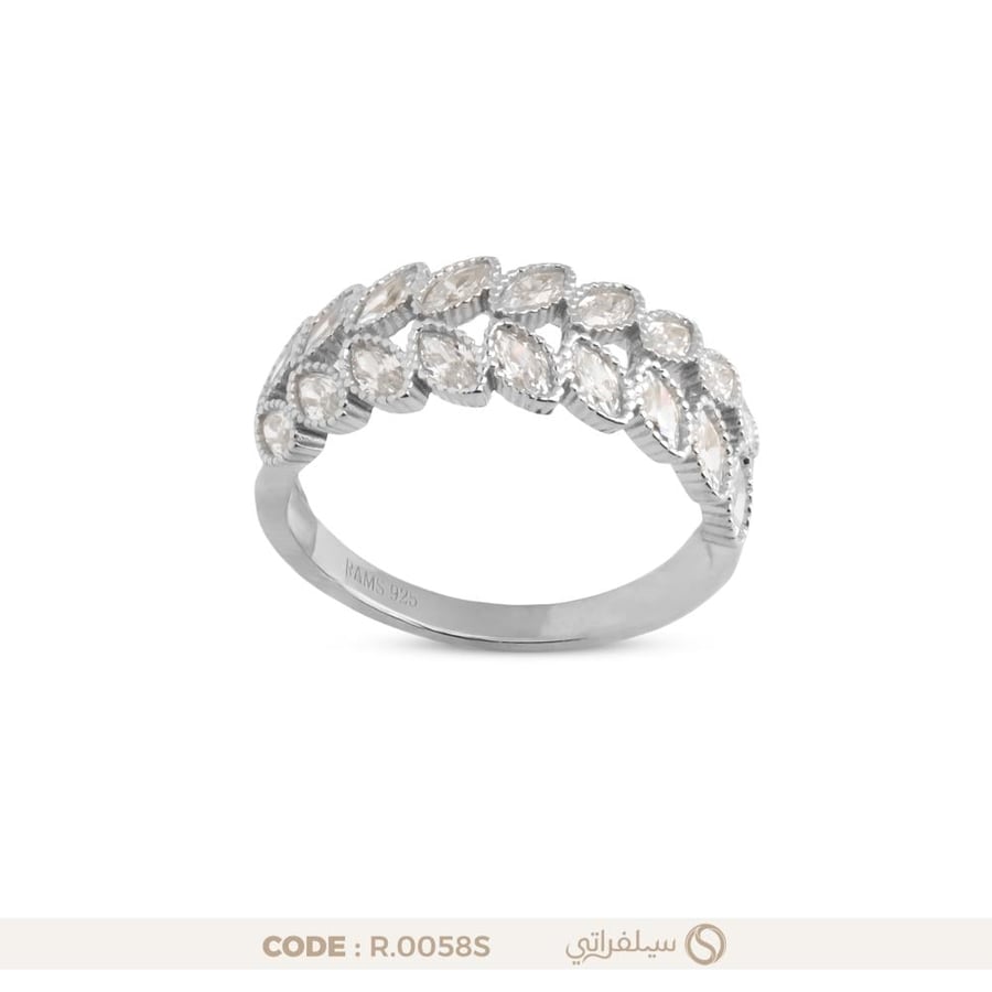 خاتم ماركيز فضة عيار 925 مرصع بفصوص زركون بلمعان الألماس مطلي بالروديوم (R-0058S)