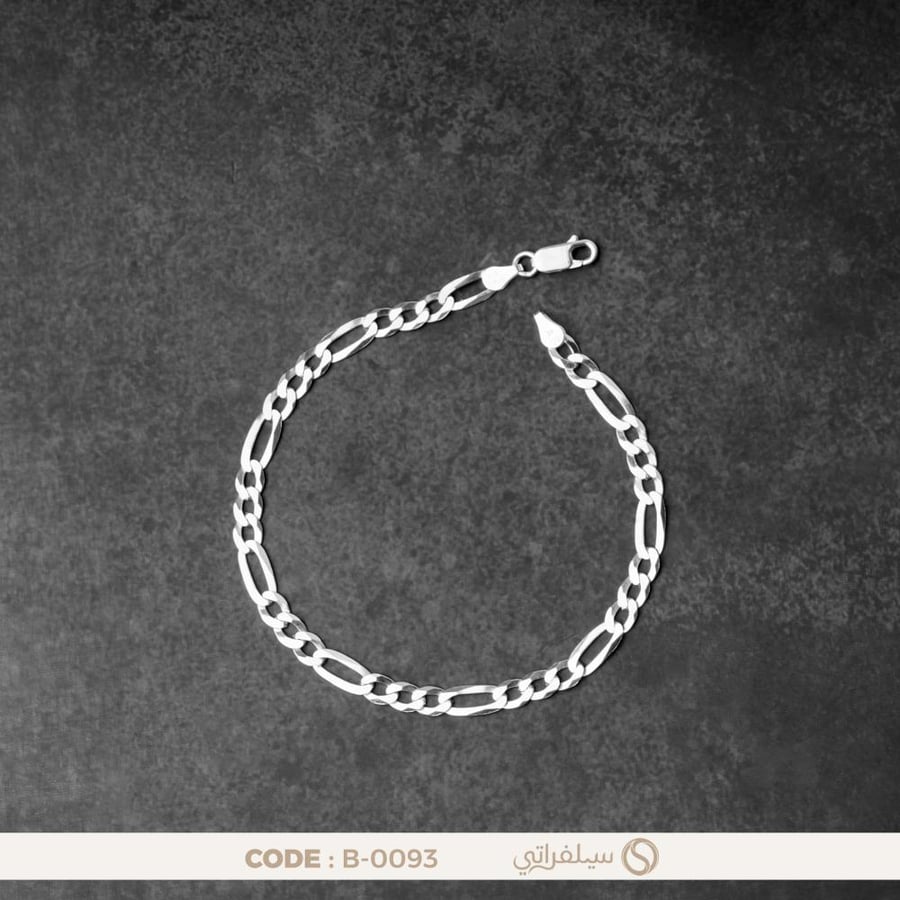 سوار فضة رجالي عيار 925 بتصميم روابط متناوبة، مطلي بالروديوم (B-0093)
