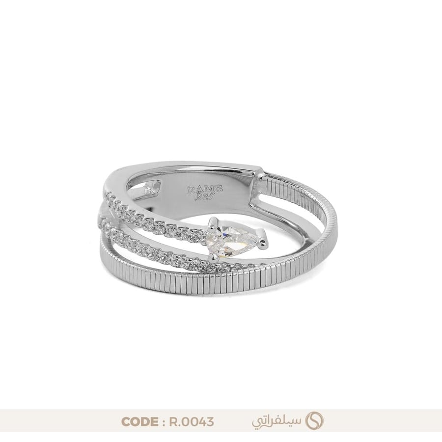 خاتم فضة نسائي بتصميم متقاطع، فص ماركيز مرصع بالزركون (R-0043)