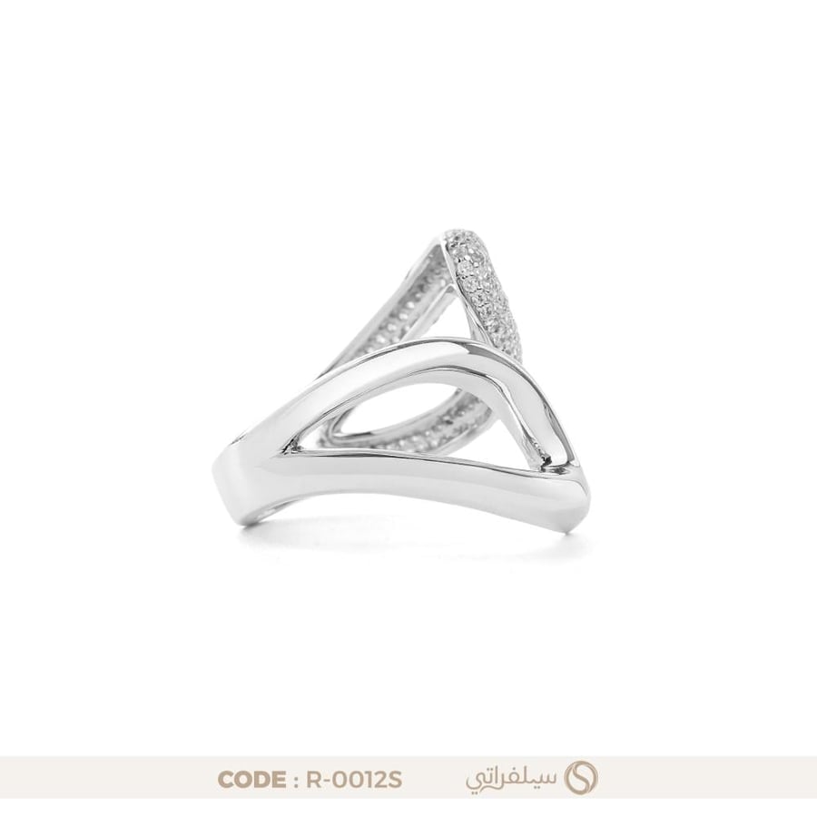 خاتم فضة عيار 925 مرصع بالزركون بتصميم مفتوح مطلي روديوم (R-0012S)
