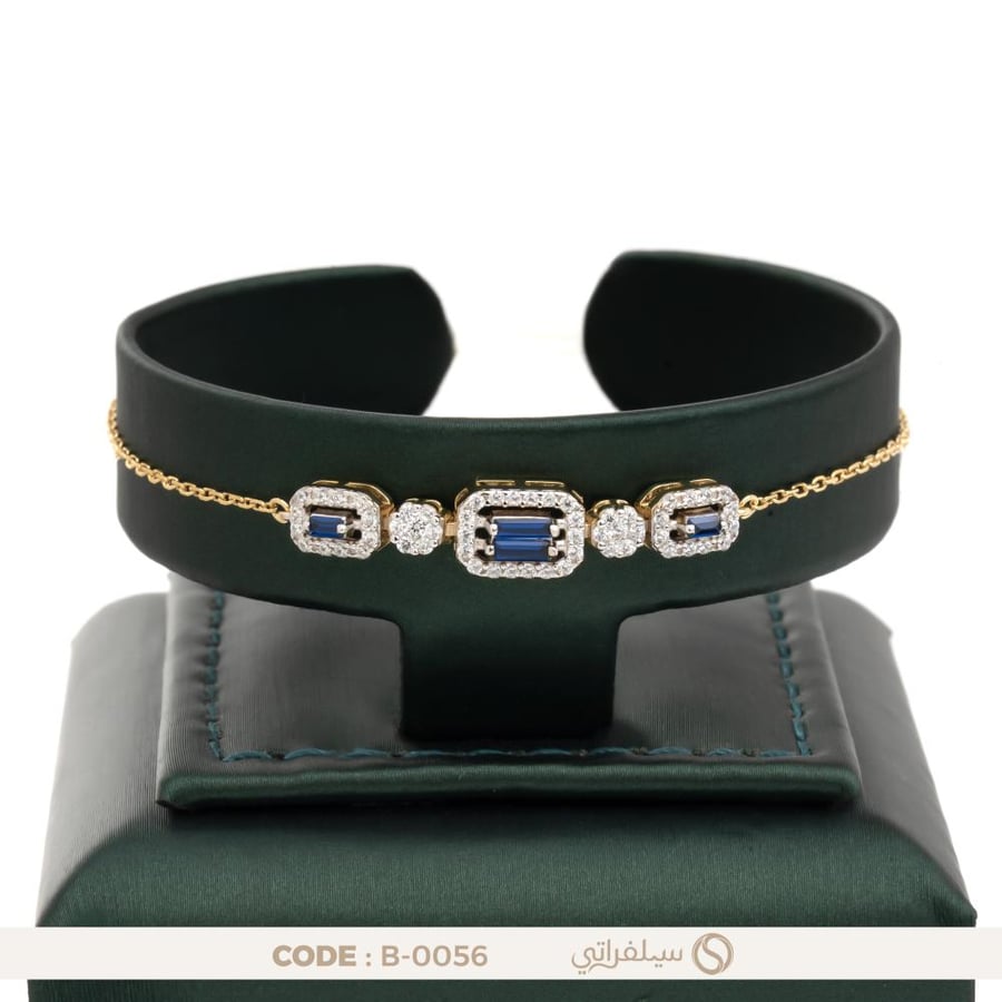 سوار فضة عيار 925 بثلاث وحدات مرصعة بالزركون الأزرق، مطلي بالروديوم وماء الذهب (B-0056)
