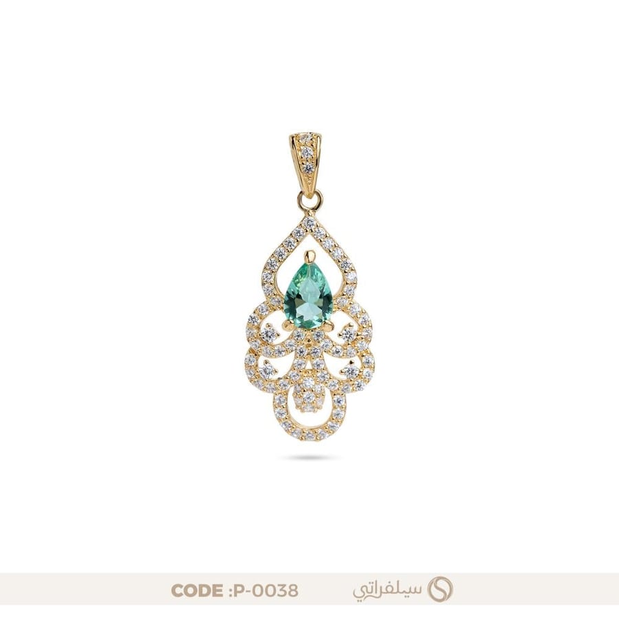 تعليقة فضة زركون بفص أخضر مطلية بالروديوم وماء الذهب (P-0038)
