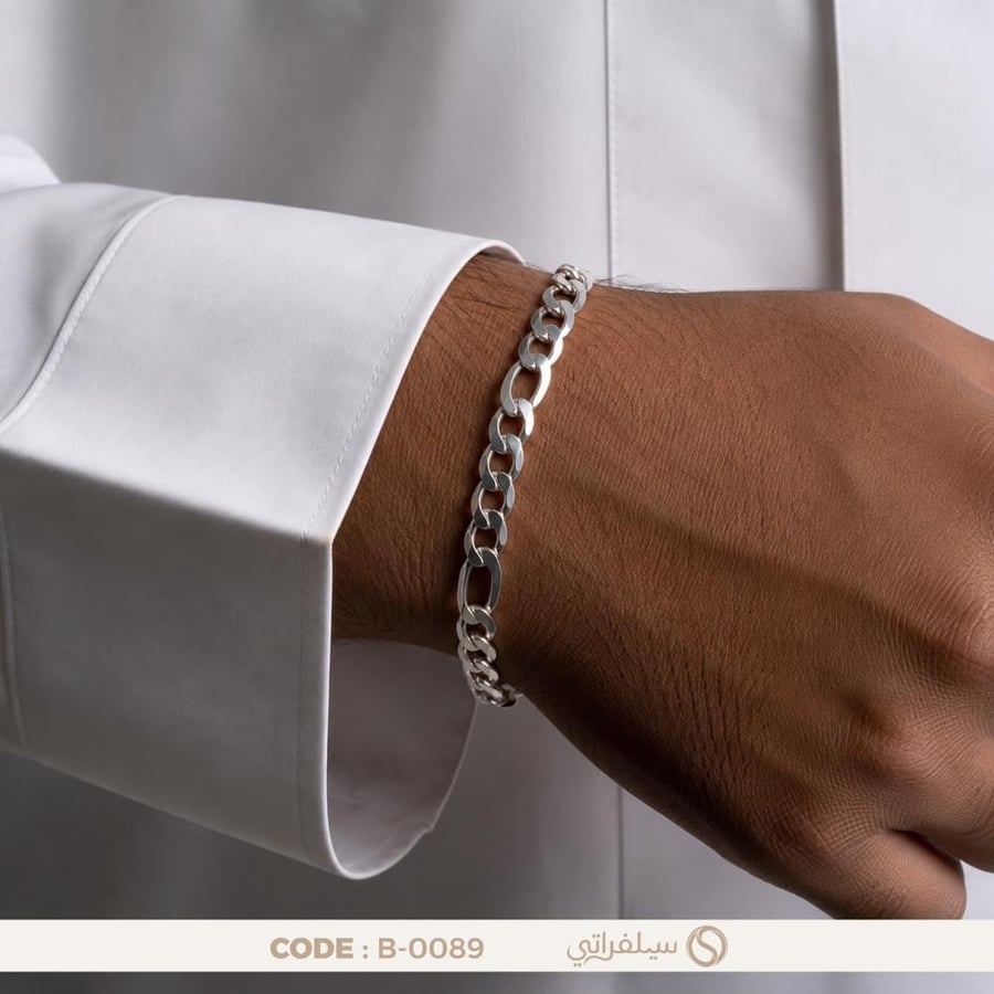 سوار فيجارو فضة رجالي عيار 925 مطلي روديوم (B-0089)