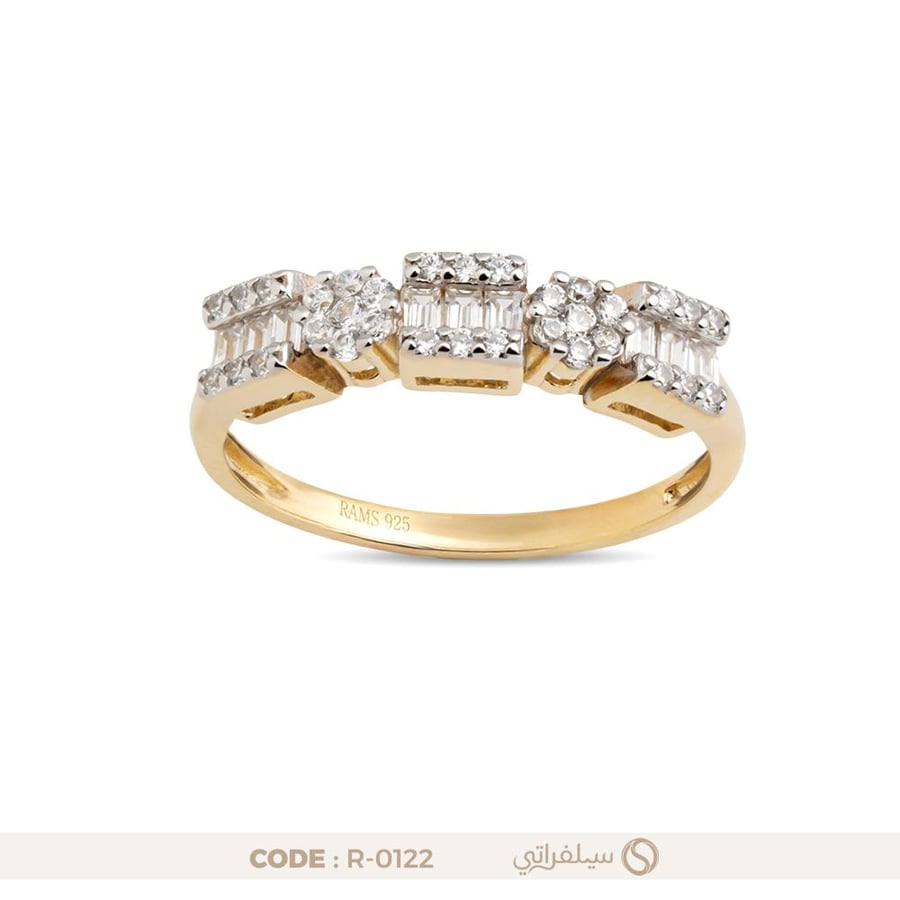 خاتم مكعب مرصع بالزركون فضة عيار 925 مطلي روديوم وماء الذهب (R-0122)