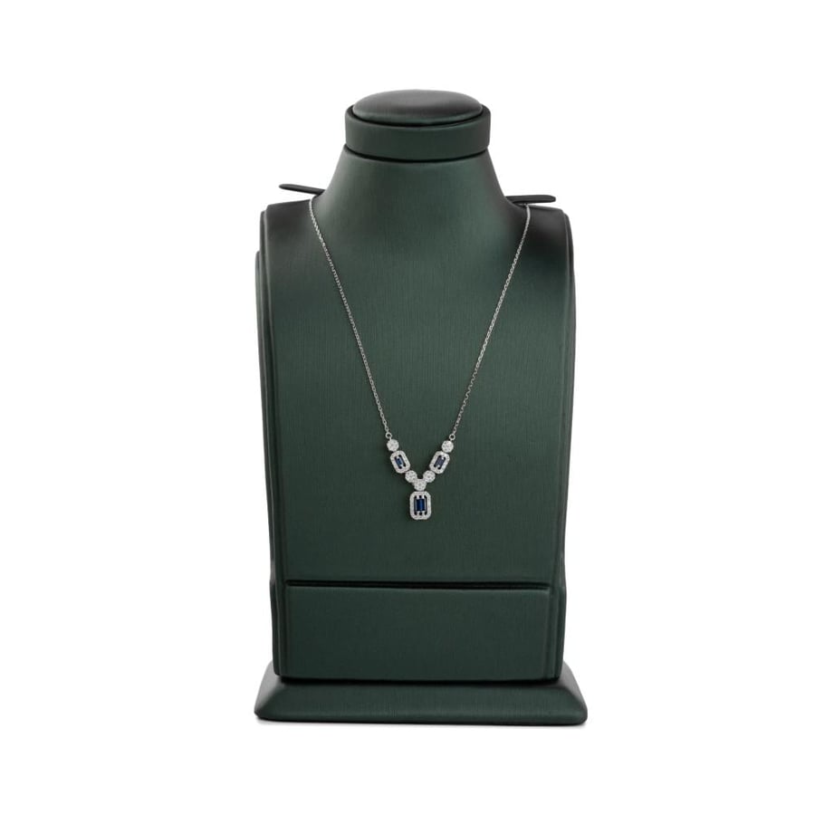 طقم فضة عيار 925 بفص باجيت أزرق مرصع بالزركون مطلي روديوم (S-0023)