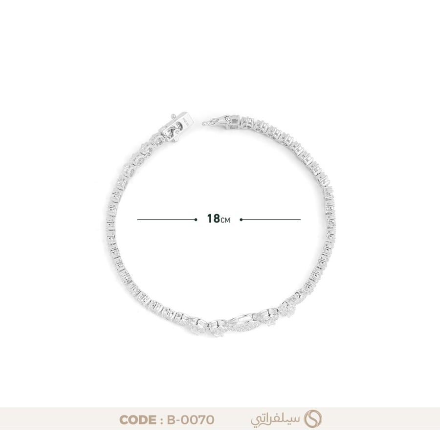 سوار فضة تنس دائري بوسط دمعة مرصع بالزركون، مطلي روديوم (B-0070)