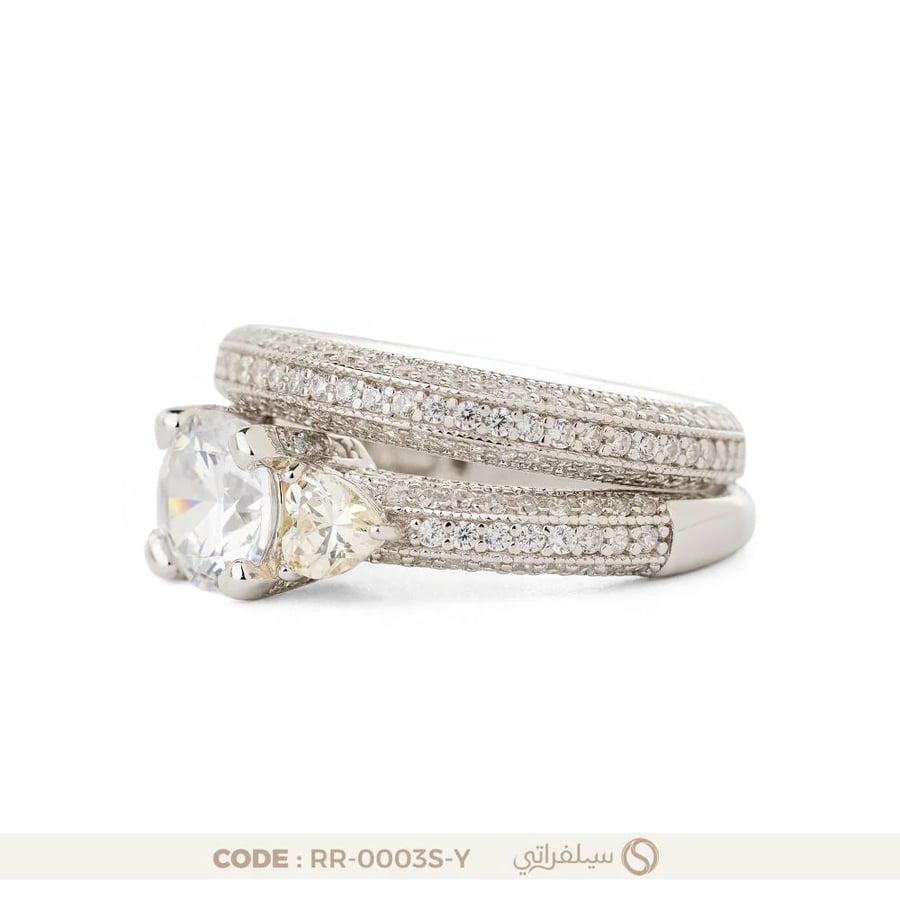 خاتم توينز فضة عيار 925 مرصع بالزركون مطلي روديوم (RR-0003S-Y)