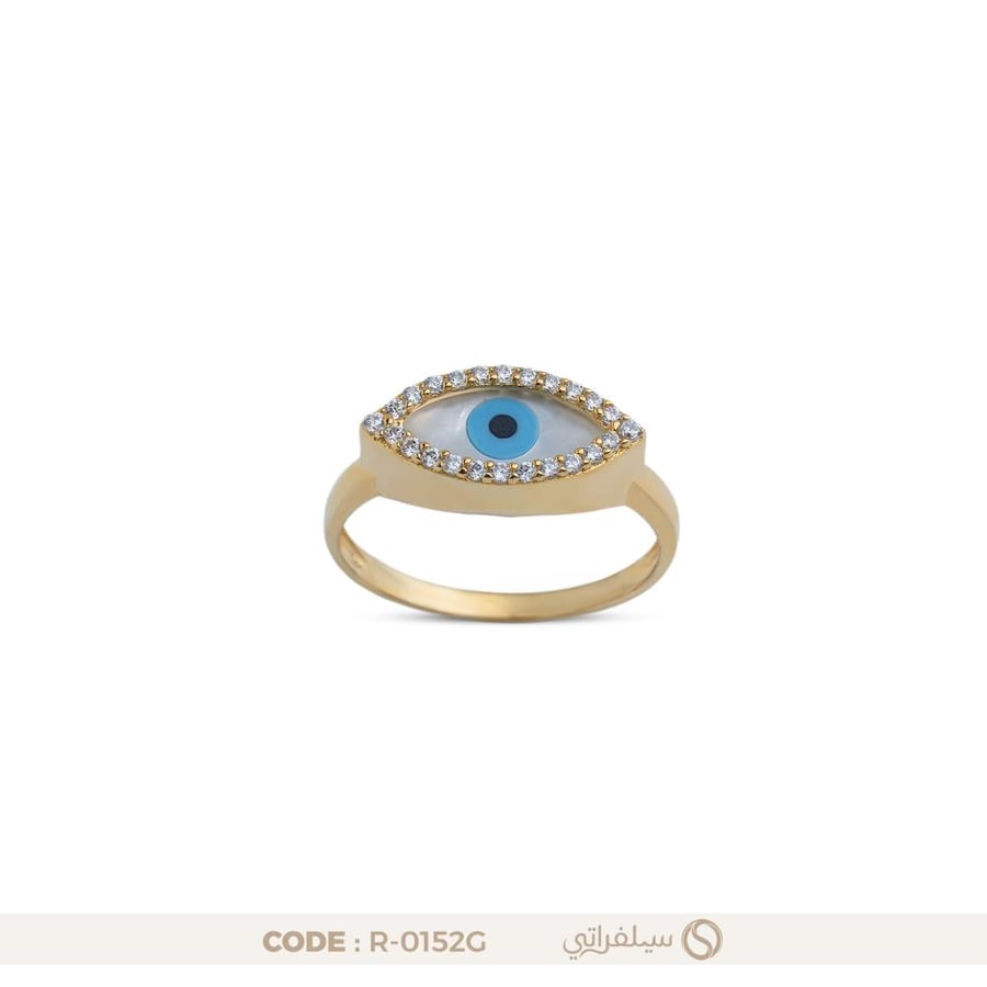 خاتم عين فضة عيار 925 مرصع بالزركون مطلي بروديوم وماء الذهب (R-0152G)