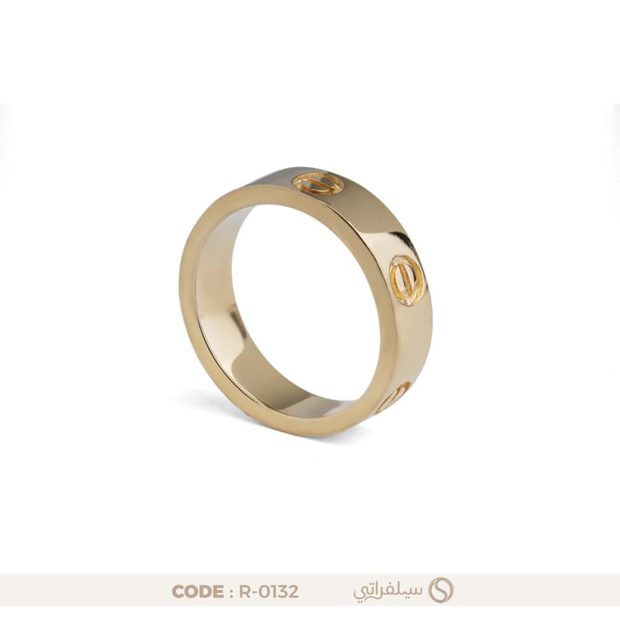 خاتم فضة عيار 925 بنقشة مسامير بارزة مطلي روديوم وماء الذهب (R-0132)