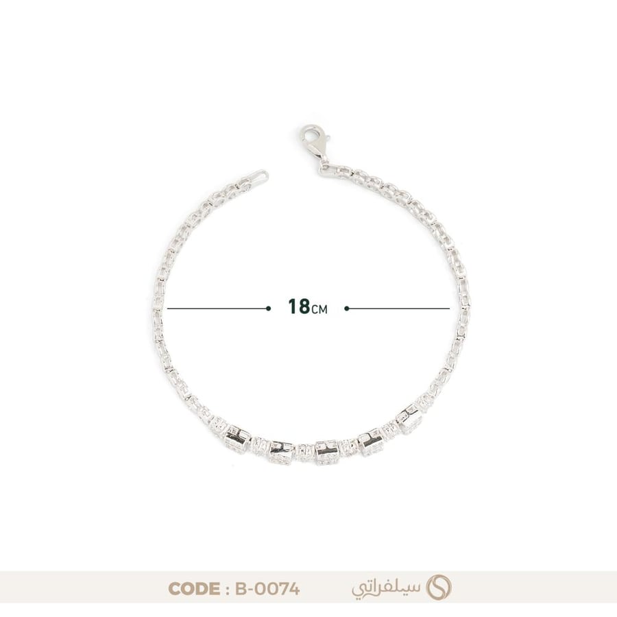سوار تنس فضة عيار 925 بقطع الباجيت، مرصع بالزركون، مطلي روديوم (B-0074)