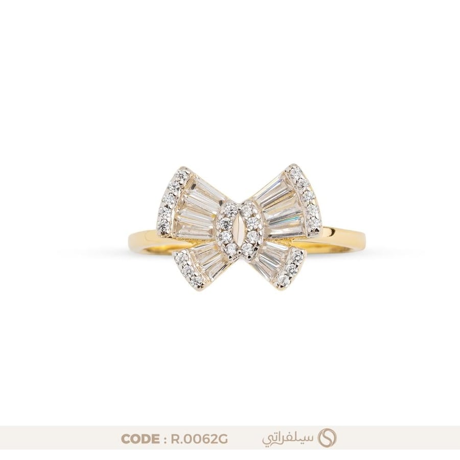 Bow Ring 925 Sterling Silver, Zircon-Embellished, Rhodium & Gold Plated (R-0062G)