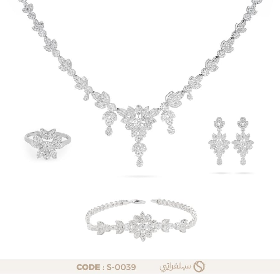 طقم وايلد فلاور فضة عيار 925 مرصع بالزركون مطلي روديوم (S-0039)