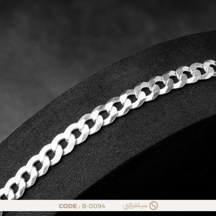 سوار جنزير كلاسيكي رجالي فضة عيار 925 مطلي روديوم (B-0094)