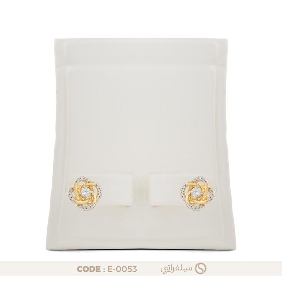 حلق كريس كروس فضة عيار 925 مرصع بزركون لامع، مطلي بالروديوم وماء الذهب (E-0053)