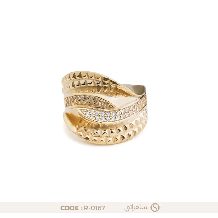 خاتم فضة مطلي بالذهب بتصميم متشابك مرصع بالزركون (R-0167)